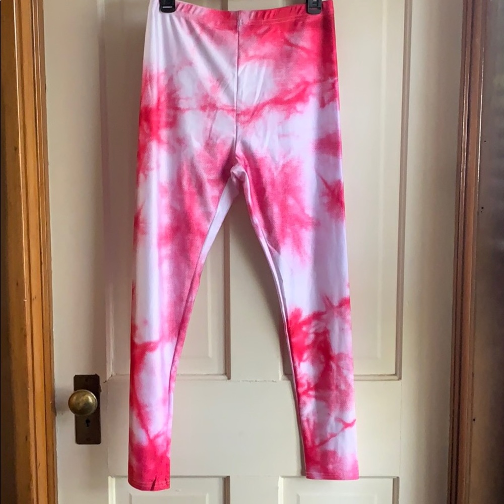 Pink tie dye print leggings